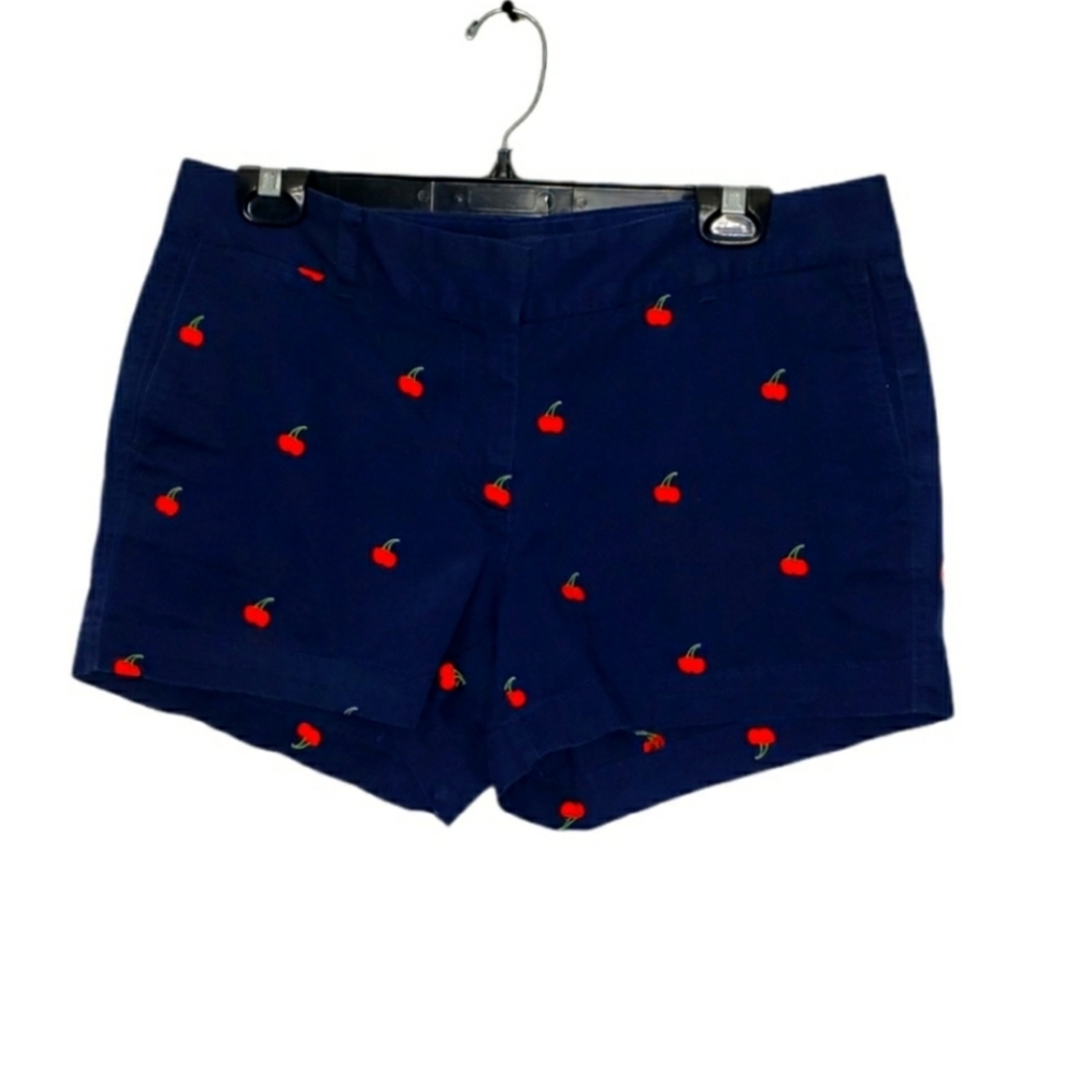 J.CREW blue chino shorts with embroidered cherries